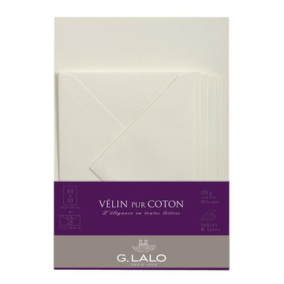 LALO Ensemble 10 Feuilles A5 et 5 Enveloppes Vélin Pur Coton-Correspondance-Lalo-Papeterie du Dôme