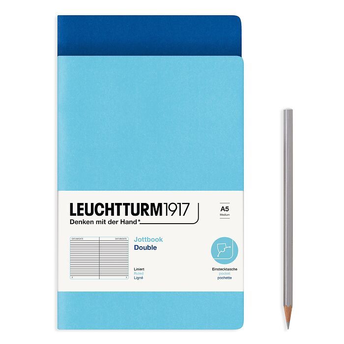 LCHT A5 Jottbook double pack-Carnet-Leuchtturm 1917-Bleu Royale et Ice Blue-A5-Ligné-Papeterie du Dôme