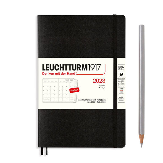 LCHT B6+ Agenda Mensuel & Carnet Souple - Anglais-Agenda-Leuchtturm 1917-2022-2023-Noir-B6+-Papeterie du Dôme