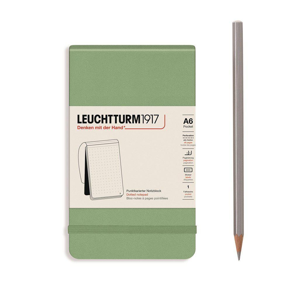 LCHT Bloc-Notes A6 Rigide-Bloc Notes-Leuchtturm 1917-A6-Dots-Sauge-Papeterie du Dôme