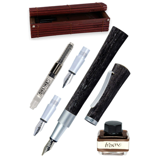 ONL Set Calligraphique Newood Pompe Stylo Plume-Stylo Plume-Online-Noir-Papeterie du Dôme