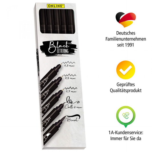 ONL Set de 5 Stylos Noir Lettering-Stylo Calligraphique-Online-Papeterie du Dôme